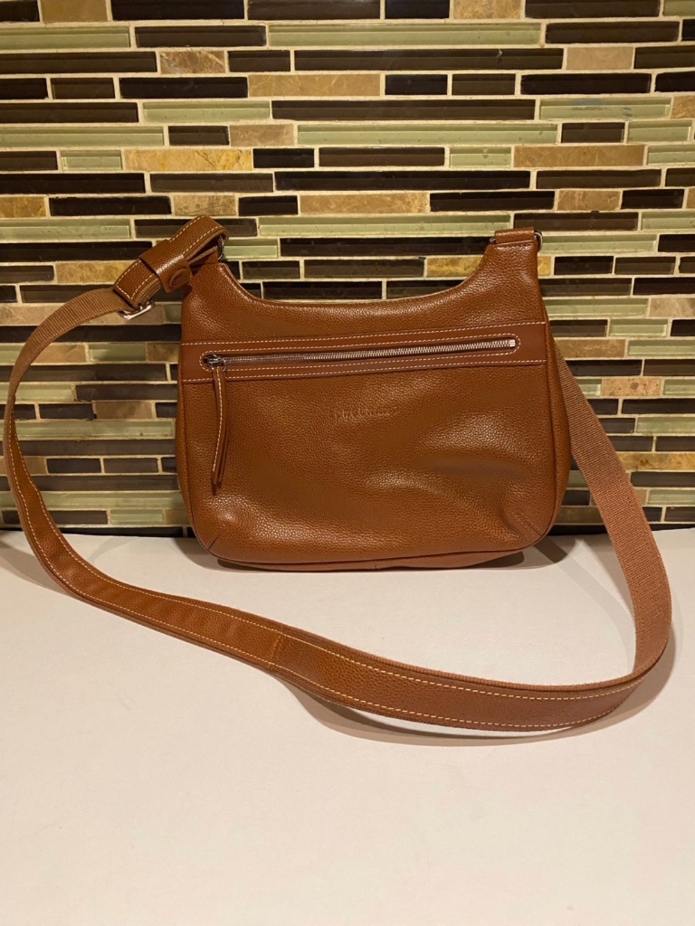 Longchamp Brown Beige Leather Shoulder Bag